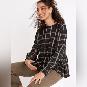 Madewell button back peplum top plaid